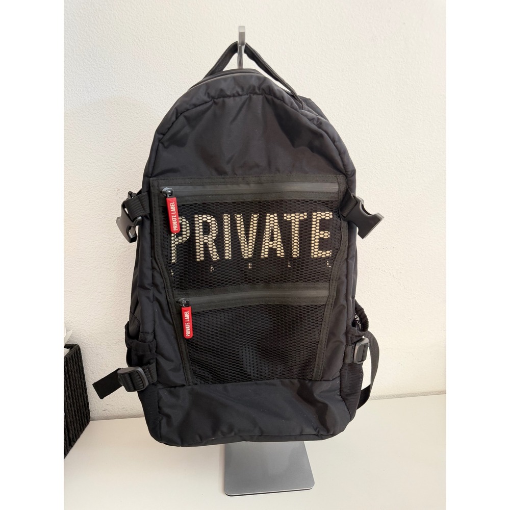 Private Label Black Nylon Backpack Red Interior Mesh Pockets‎ Travel Bag